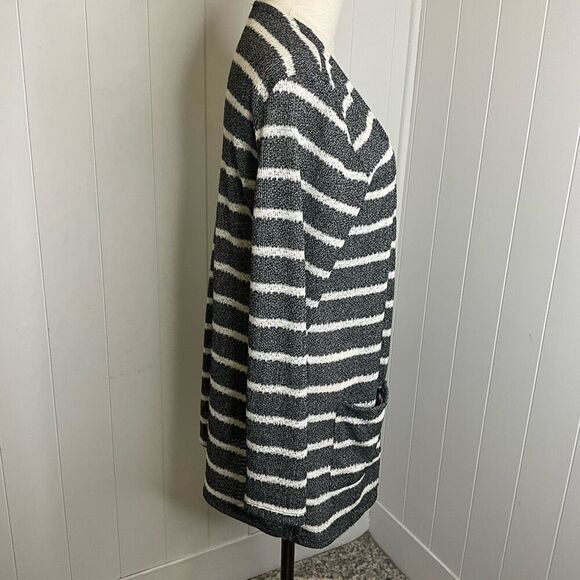 B Flawless Women's Size Large Grey White Striped Open Front Cardigan Sweater - Picture 5 of 12